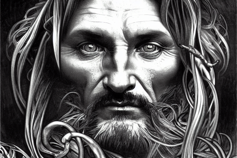 Painted Closeup Portrait Of Snake Man, Masculine, Fierce, Ch...