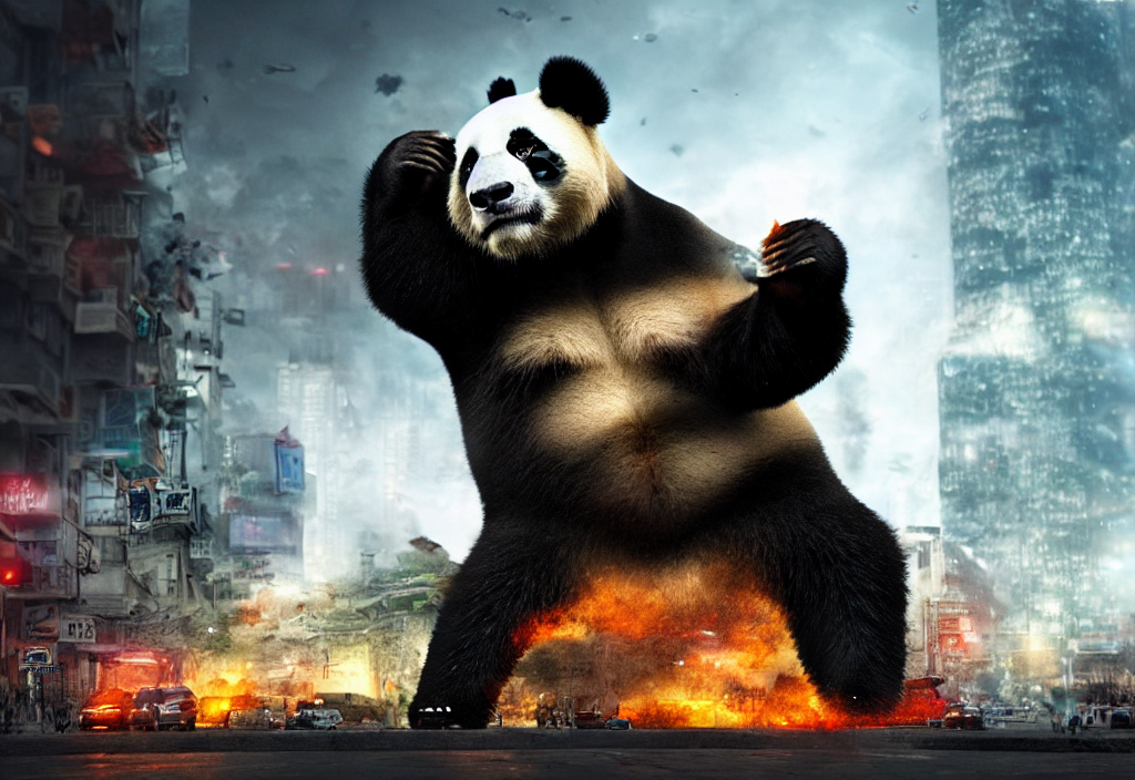 Giant Panda Destroying A City, Cinematic, Digital Art, Octan...