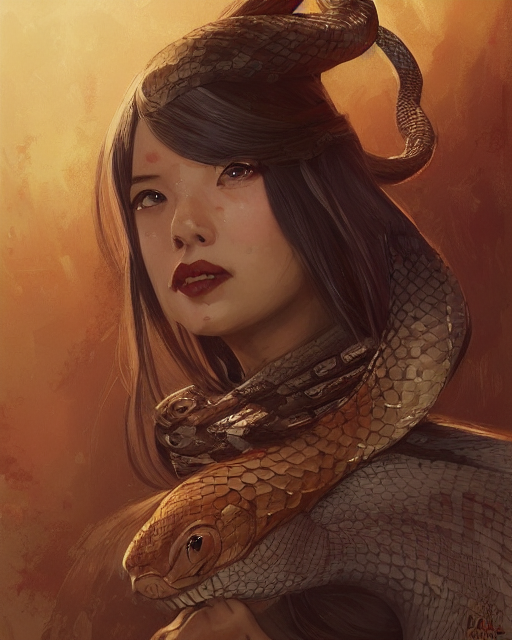 A Portrait Of A Snake As A Beautiful Animal Wearing A Kimono...