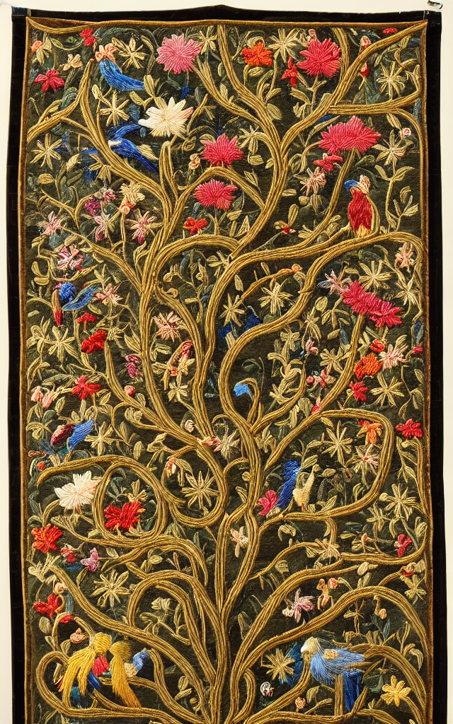 Exquisite Masterpiece Tree Of Life Embroidered Scene, Beauti...