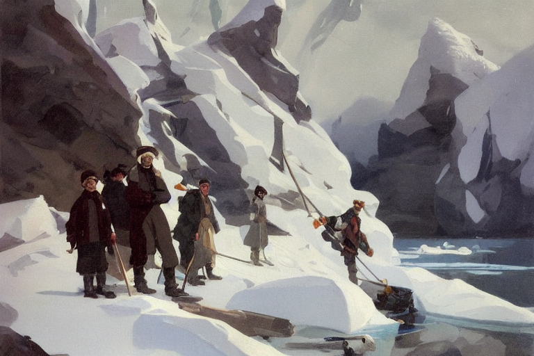 1 9 Century, Polar Expedition Going Deep Into Frozen Cove, J...