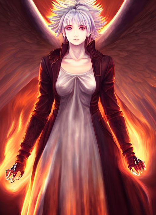 Portrait Of A Handsome Angel Girl In Flight Divine Flame Ani...