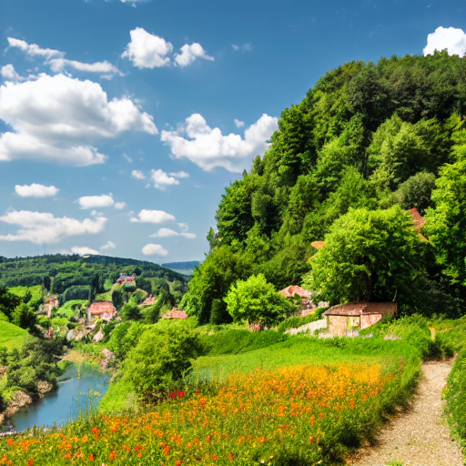 Dordogne Typical Landscape, Little Houses On The Hills In Th...