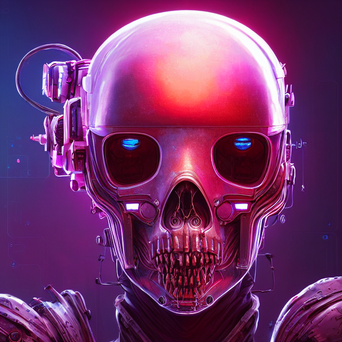 Synthwave Symmetric Frontal View Digital Portrait Nanopunk S...