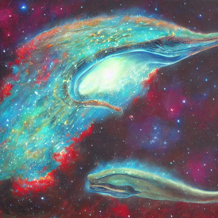 A Painting Of The Cosmic Nebula Whale By Mordejai Ardon, Dar...