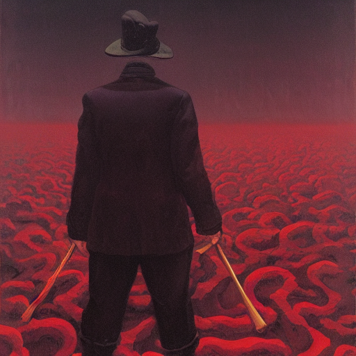 A Man In Old - Fashioned Attire Seen From Behind Making His... — Stable Diffusion AI Prompt: a man in old - fashioned attire seen from behind making his way waist - deep in...