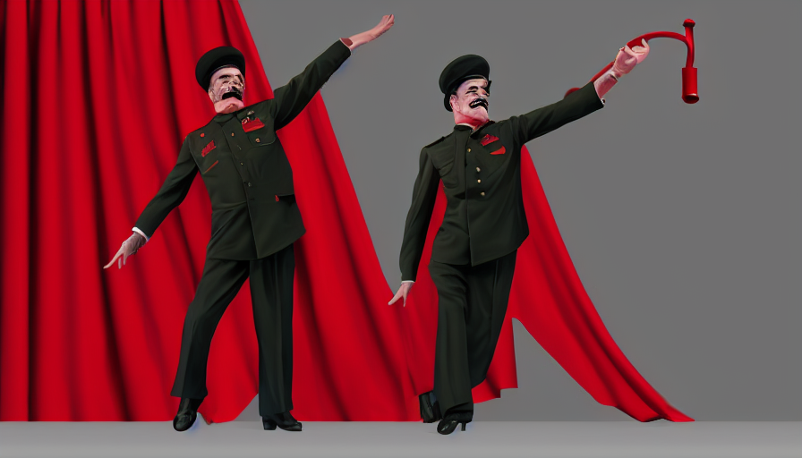 Stalin Tapdancing On Stage. Red Curtain. Spotlight. Top Hat....