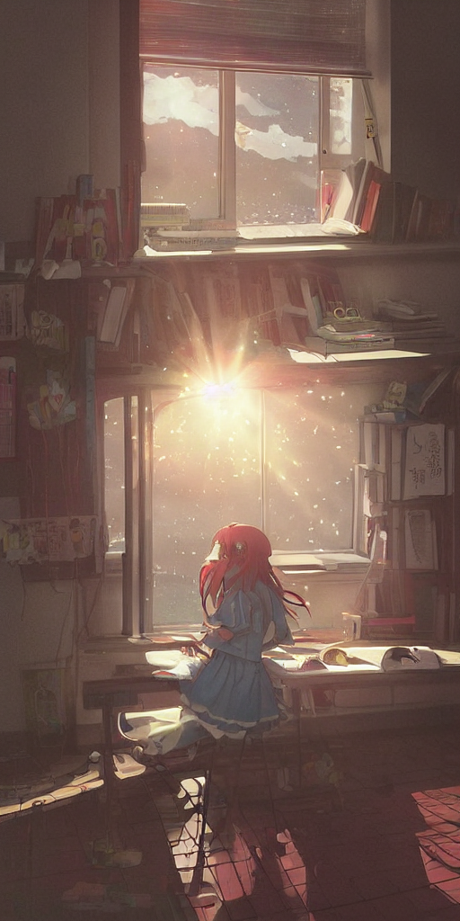 High Schoolgirl Sit In A Cozy School Classroom At Dusk - Dra...