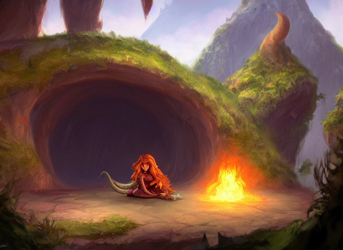 Grumpy Disney Dragon Princess Sitting In A Cave, Fantasy, Co...
