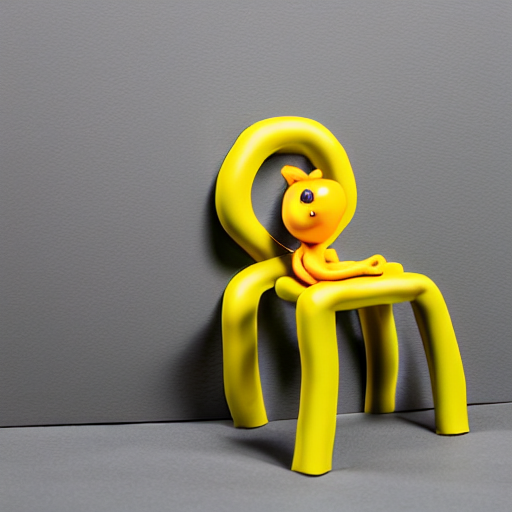 Plasticine Sculpture Of A Monkey, Chair, Banana, Bright Colo...