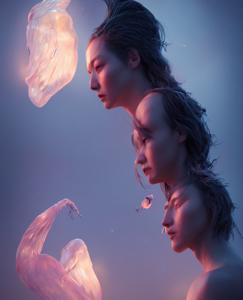 Hyperrealism, Night Background, Goddess Woman Face Profile P...