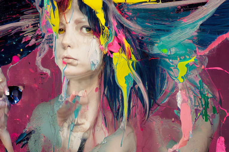 Sphinx And Full Figure Standing Sorrowful Anime Girl Painted...