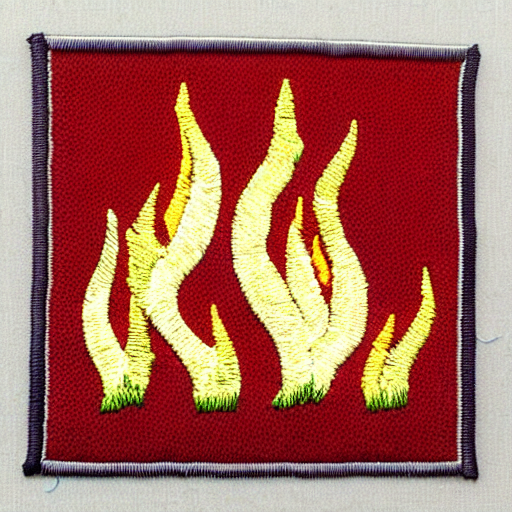 A Embroidered Patch Of A Retro Minimalist Clean Fire Flames... — Stable Diffusion AI Prompt: a embroidered patch of a retro minimalist clean fire flames border square