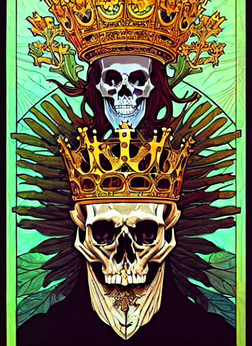 Fineart Portrait Of The King Skull, Medieval Armor, Crown Of... — Stable Diffusion AI Prompt: fineart portrait of the king skull, medieval armor, crown of leaves, surrounded...