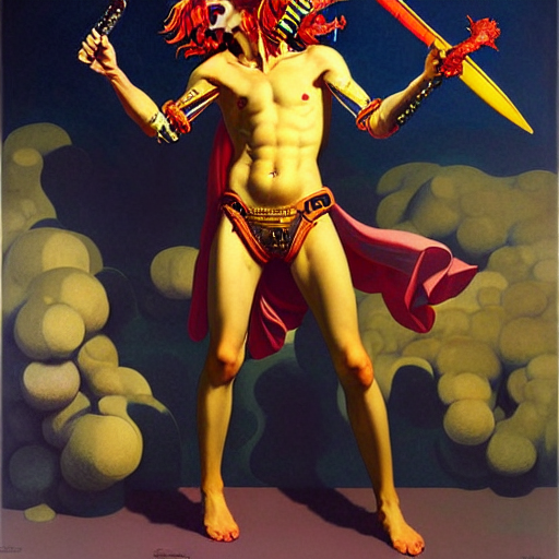 Wonderous Punk King With A Fiery Weapon And With Dragon Armo...