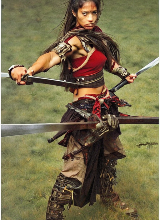 An American Samurai Girl With A Wielded Sword, Epic Fighting...