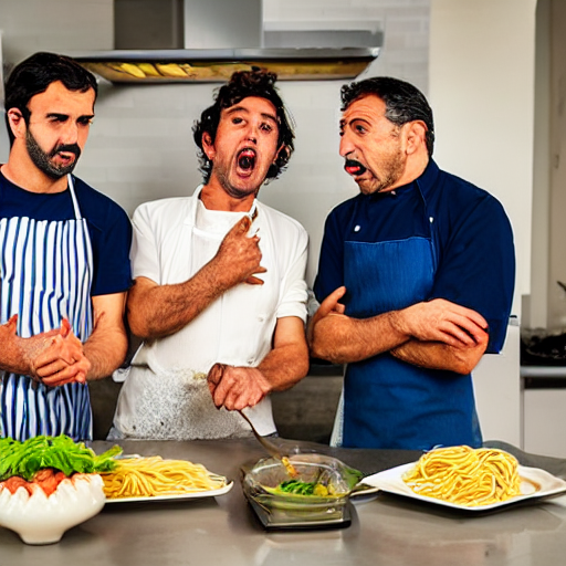 Three Italians Shouting At The Camera For Cooking The Pasta...