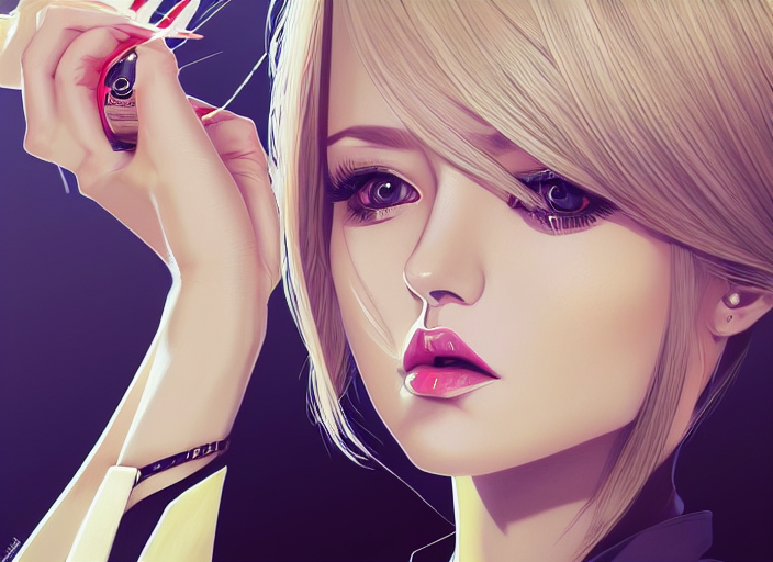 A Beautiful Fashion Blond Flight Attendant, Symmetrical, Max...