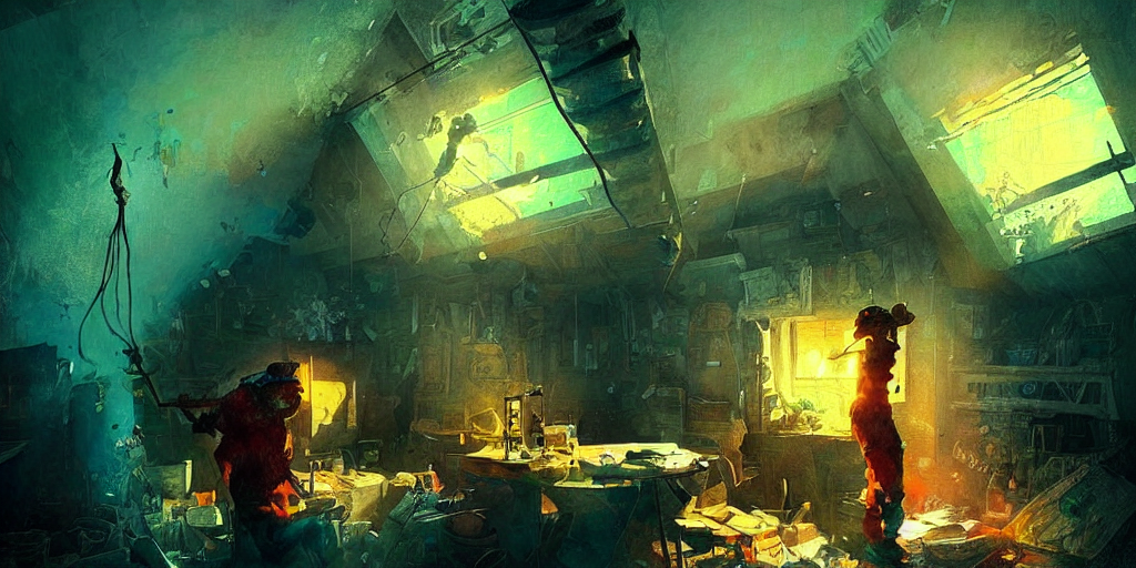 Miner In An Attic Room Splash Art Graphic Design Color Splas...