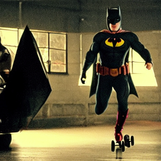 Film Still Of Ryan Reynolds As Batman Roller Skating