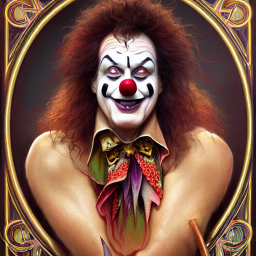 Ted Nugent In Clown Makeup Ethereal, Handsome, D D, Fantasy... — Stable Diffusion AI Prompt: ted nugent in clown makeup ethereal, handsome, d & d, fantasy, intricate, elegan...
