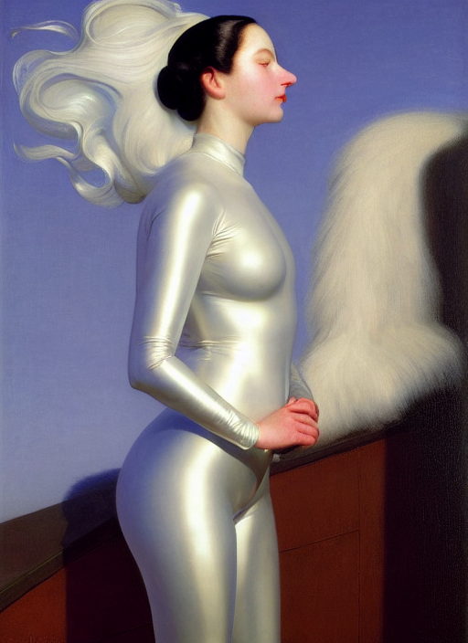Portrait Of A Woman Wearing Shiny White Transparent Leather...