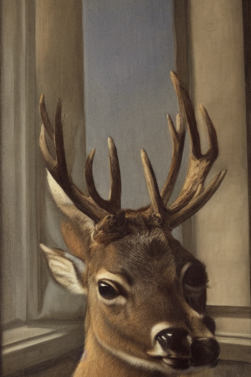 A Portrait Painting Of A Buck In Suit Sitting On A Chair Nea...