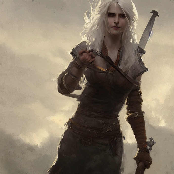 A Painting Of Ciri From The Witcher By Greg Rutkowski, Dark...
