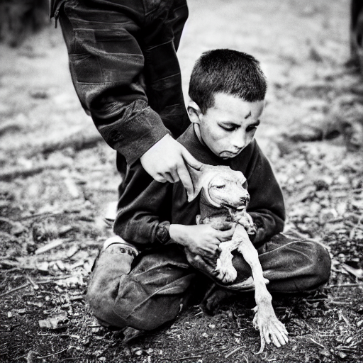 A Boy Holding On To A Dying Old Dog Connecting Him To His Ch...