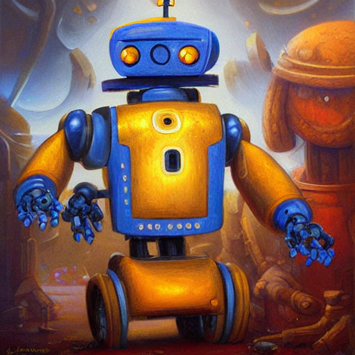 Robots Building Robots, Oil Painting By Justin Gerard, Devia...