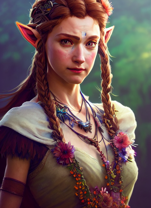 Portrait Of Zelda, Floral Horizon Zero Dawn, Intricate, Eleg...