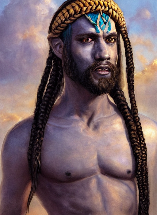 A Face Portrait Of A Humanoid Male With Turquois Colored Ski...
