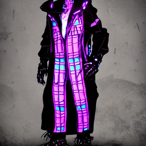 Mysterious Figure Wearing A Synthwave Punk Cyber Cybernetic...