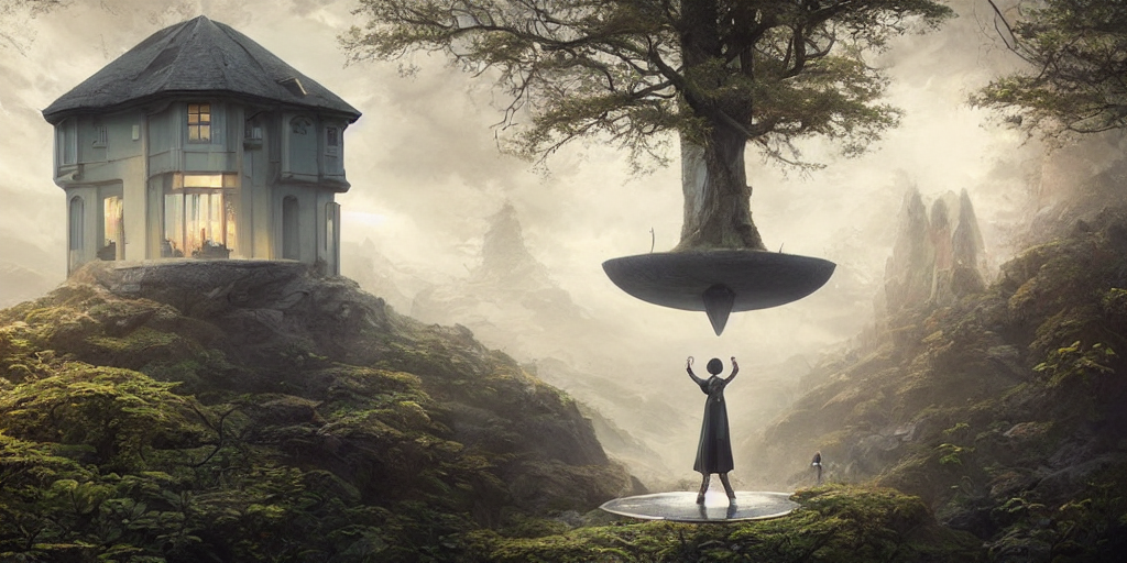 Symmetry A Levitating House In A Surreal Fantasy Landscape,...