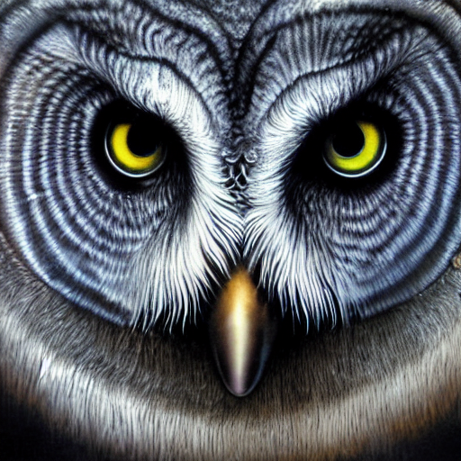 Gothic Art Closeup Face Of A Great Grey Owl With Deep Sunken...
