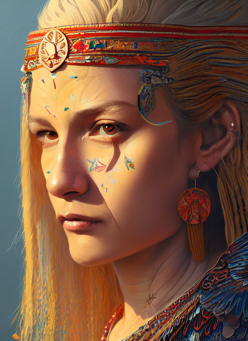 Portrait Of A Dancing Eagle Woman, Beautiful Blonde Haired L...