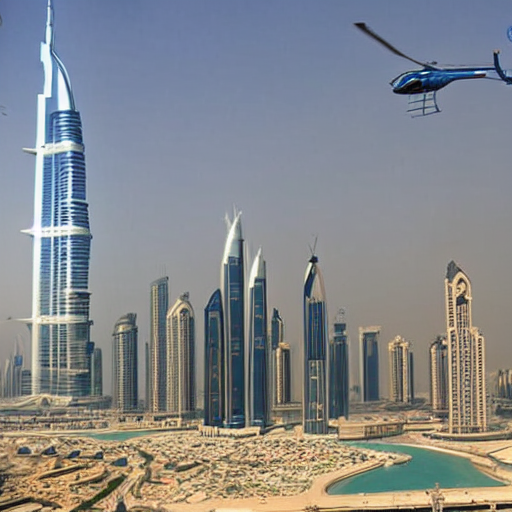 A Dubai Skyline In 2 0 0 3 With Helicopters Flying