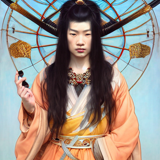 A Stunning Portrait Of An Asian Samurai With Long Black Hair...
