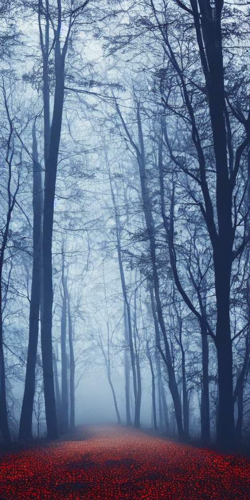 Deep Blue Tones Classic Old Dark Car With Red Lights In The... — Stable Diffusion AI Prompt: deep blue tones!!! classic old dark car with red lights in the woods, dense fog,...