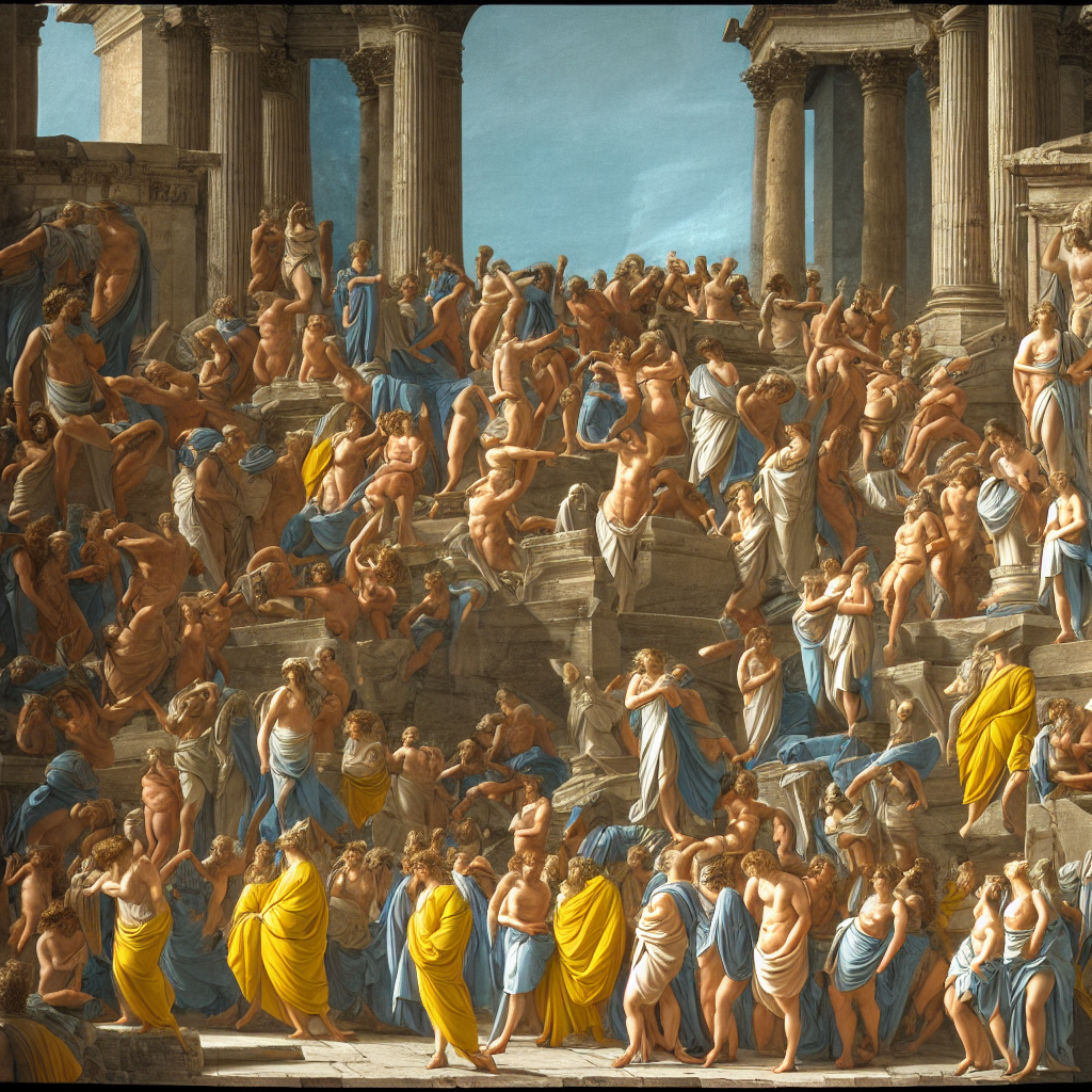 Pov In A Crowd Of People With Toga In Ancient Neoclassical B...