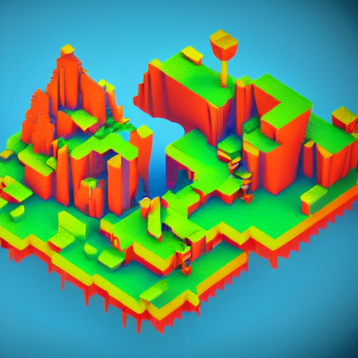 Isometric View Of A Beautiful Video Game Landscape, Voxel Ar...