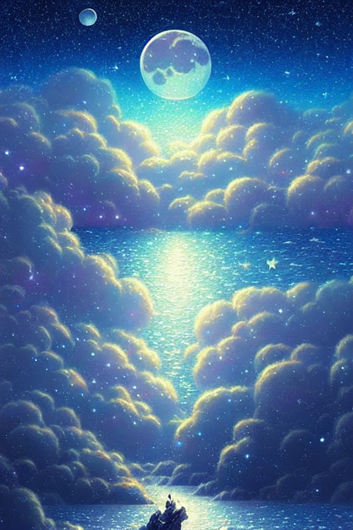 Moon Sea With Stars And Galaxies, Sky Ornate Detailed Backg...
