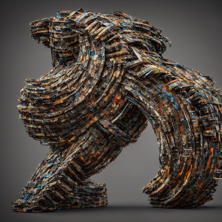Mixed Media Abstract Sculpture Created With Recycled Tires A...