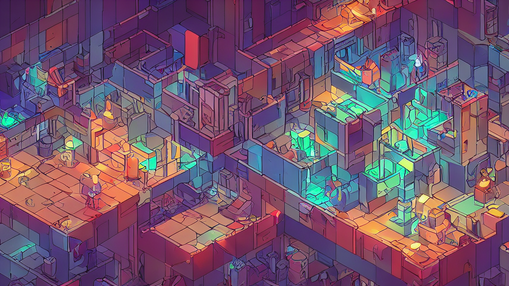 Postcyberpunk Nonabrasive Nightlight Isometric Puzzle Game,...
