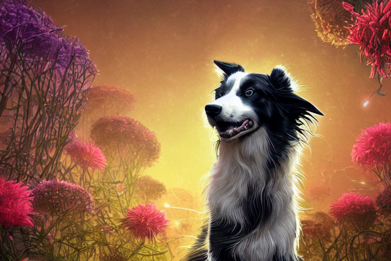 Detailed Digital Biopunk Biomechanical Border Collie In Fron...