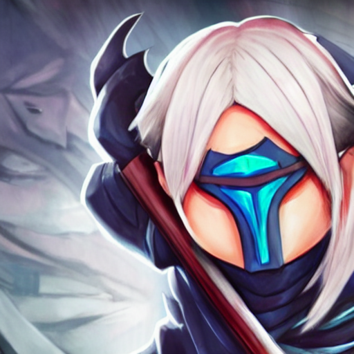 Riven With Blue Eyes Wearing Zed Mask And Ninja Clothes