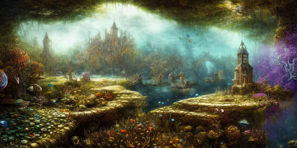Underwater Caslte, Landscape, Environment, Highly Detailed,... — Stable Diffusion AI Prompt: underwater caslte, landscape, environment, highly detailed, colors, art style, c...