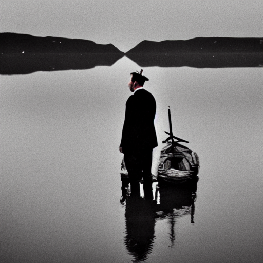 A Man In Old - Fashioned Attire Walking In An Infinite Lake... — Stable Diffusion AI Prompt: a man in old - fashioned attire walking in an infinite lake of blood. there are...