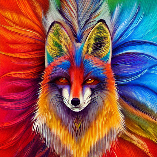 Beautiful Tribal Spirit Fox With Long Flowing Colorful Fur A...