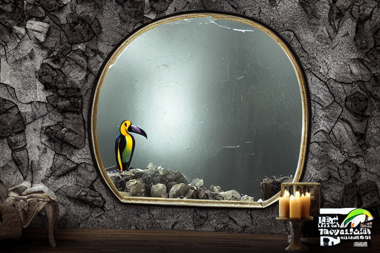 Shattered Glass Texture, Dark Cave And Lake Massive Oval Mir...